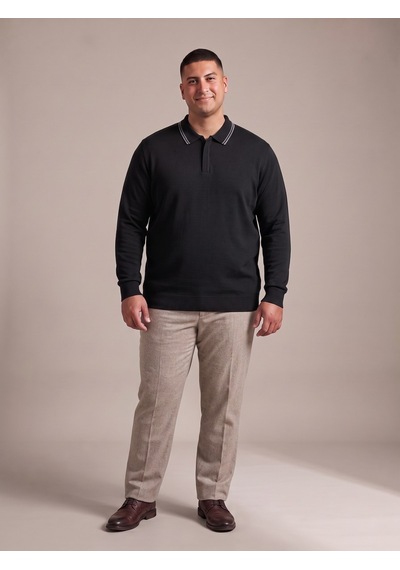 Maccali Erkek Siyah Büyük Beden Gizli Fermuarlı Polo Yaka Triko Sweatshirt