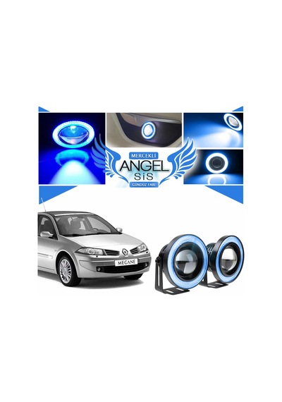 Renault Megane 2 Uyumlu, Universal Mercekli Led Angel Sis Farı, 76mm Buz Mavi Renk