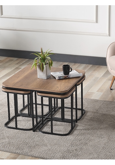 Pelikan 4+1 Barok Ahşap Siyah Metal Ayak Takım Sehpa Sedaş Living Units Sehpa