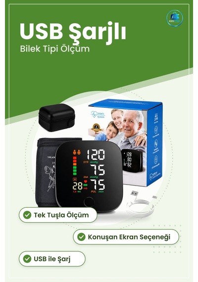 Bilek Tipi Dijital Tansiyon Ölçer Usb Şarjlı Konuşan Tansiyon Ve