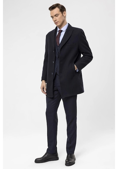 Süvari Slim Fit Yünlü Sivri Yaka Lacivert Erkek Kaban Lacivert