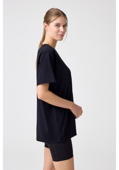Los Ojos X Melodi Siyah Oversize Geniş Kalıp Tişört Boyfriend T-shirt Siyah Siyah