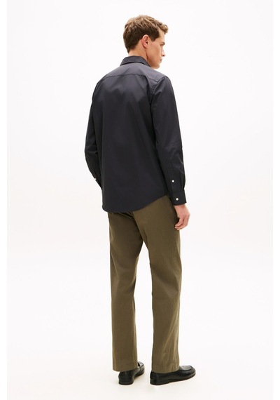 Tommy Hilfiger Erkek Poplin Solid Siyah Gömlek-13455 Siyah