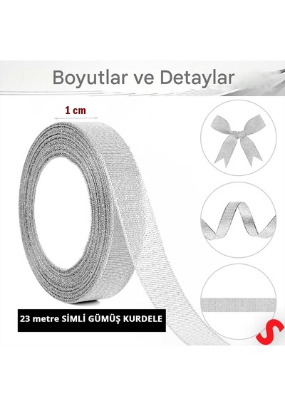 Parlak Simli Organze Kurdele, 1 Cm X 23 Mt - Gümüş 0 - 99