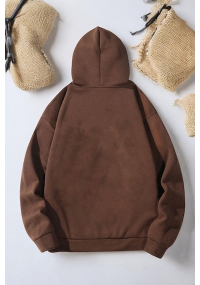 Uyguntarz Mind Life Vibes Baskılı Oversize Sweatshirt Kahverengi
