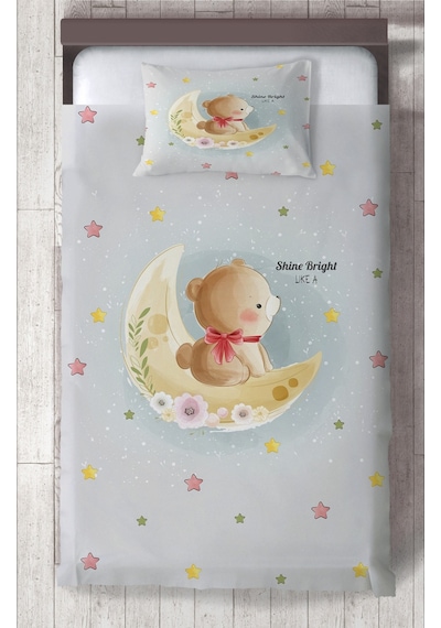 Mekta Home Bebek Ve Çocuk Odası Ay Ve Ayı Desenli Yatak Örtüsü Renkli
