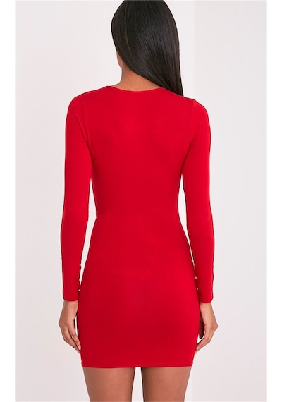 Uzun Kollu Mini Kırmızı Elbise - Aıaı-865689 Çok Renkli