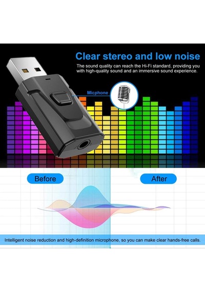 Bluetooth Alıcı Adaptörü, Bluetooth 5.0 Stereo Alıcı Eller Serbest Araç Kitleri Mini Kablosuz 3,5 Mm Aux Çıkı