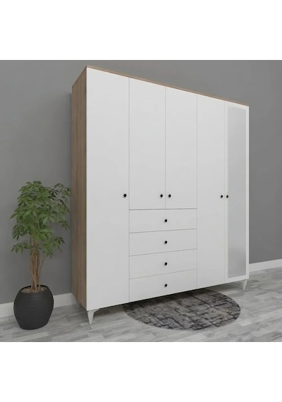 5 Kapılı 4 Çekmeceli Aynalı Gardırop Mdf Antrasit 5 Kapılı 4 Çekmeceli Aynalı Gardırop Mdf Antrasit