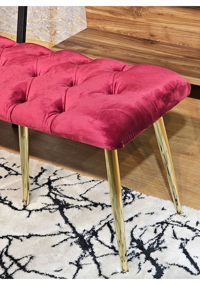 Zafir Gold Metal Bordo Oturaklı Sivriltme Ayaklı Babyface Puf & Bench & Oturak Bordo