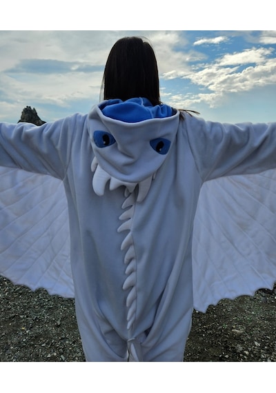 Işığın Öfkesi Ejderha Kostümü Yetişkin Beyaz Ejderha Pijama Tulum Kostüm