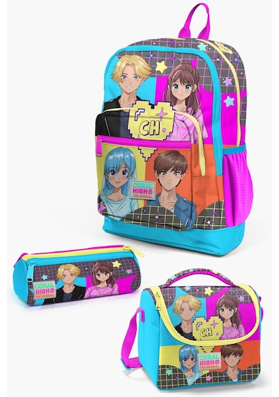 Coral High Kids Gri Mavi Pembe Anime Desenli 3 Lü Okul Çanta Seti Set0123737