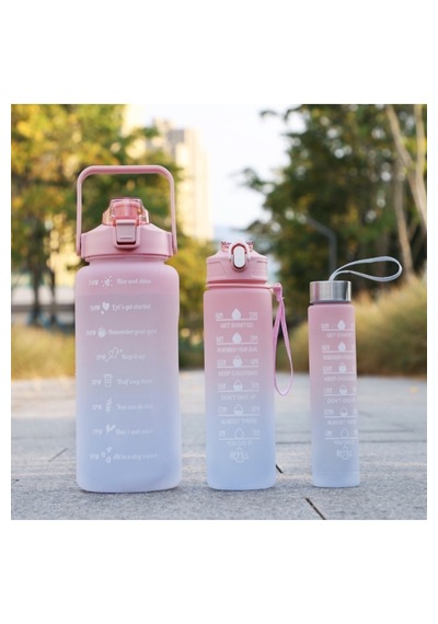 Motivasyonel 3lü Set Su Matarası Su Şişesi Suluk 2lt+900ml+300ml Tritan Spor Salonu Su Şişesi Suluk Çok Renkli