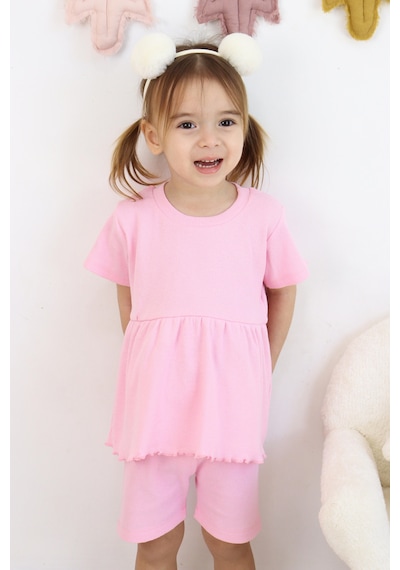 MiaBaby Fırfırlı Şortlu Takım Pembe
