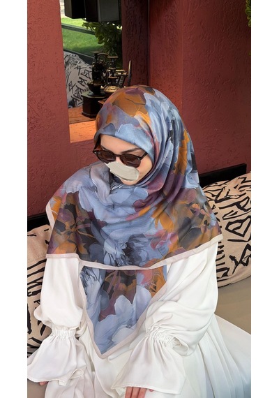 Qalortex Scarf Pamuklu Soft Meva Desen Eşarp-blueberry