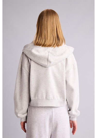 Defacto Cropped Fıt Kapüşonlu Kalın Kumaş Sweatshirt Hırka Z7069az26augr256 Gri-gr256