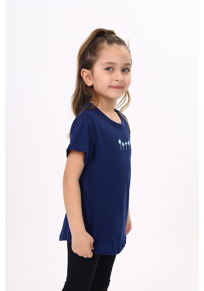 Toontoy Kids Toontoy Kız Çocuk Baskılı Bisiklet Yaka Kısa Kollu Tişört Lacivert