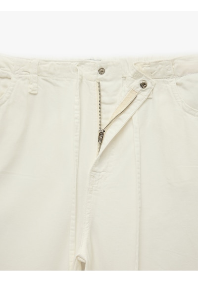 Koton Pamuklu Cep Detaylı Beli Bağcıklı Bol Pantolon - Loose Straight Fit Jean Beyaz 6sal40022mw