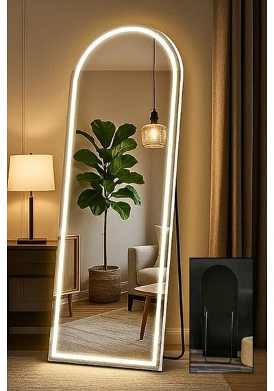 Led Işıklı Ayaklı Boy Aynası 60x160 Siyah