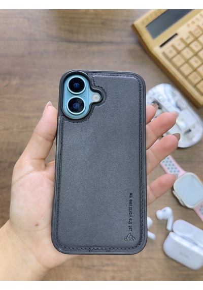 Apple iPhone 16 Uyumlu Premium Deri Dokulu Darbelere Karşı Dayanıklı Nazal Silikon Kılıf Siyah