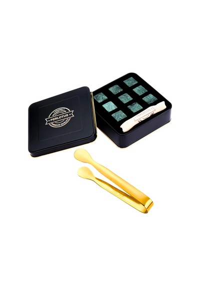 9 Adet Granit Mermer Viski Taşı Ve Gold Buz Maşası Seti Hediye Paketli
