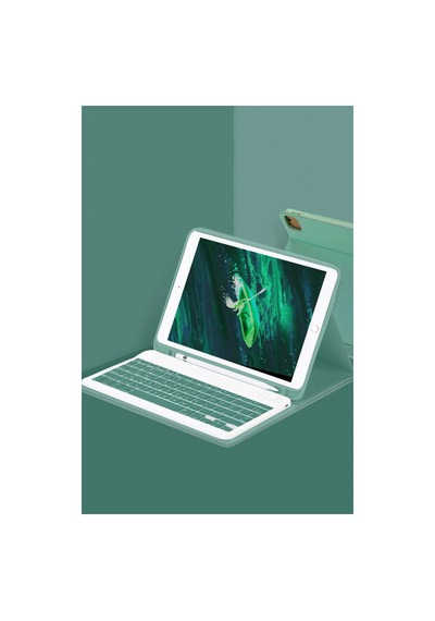 Apple İpad Pro 12.9 2024 Kılıf Kc01 Smart Klavyeli Tablet Kılıfı - Koyu Yeşil