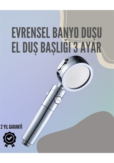 Paslanmaz Çelik Çok Fonksiyonlu El Duş Başlığı 3 Modlu Püskürtme Seçeneği