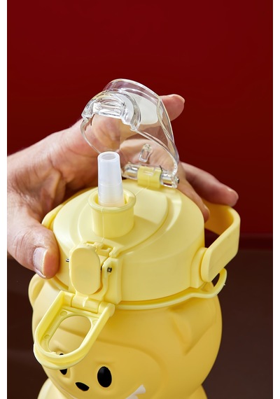 Labubu Suluk - 1000 Ml Taşınabilir Kulplu, Pipetli, Bpa Sız, Kilitli Ve Sızdırmaz Kapak - Sarı Sarı