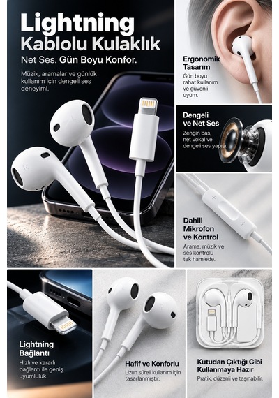 Lightning Kablolu Kulak İçi Kulaklık Mikrofonlu, İphone Uyumlu Diğer