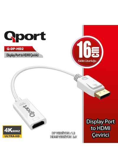 Qport Q-dp-hd2 Dısplay Portundan Hdmı 4k 60hz Cevirici