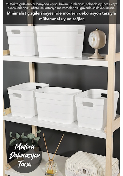 6 Adet Dekoratif Piramit Saklama Kutusu - Dolap İçi Düzenleyici Çok Amaçlı Organizer 5 Litre Beyaz Beyaz