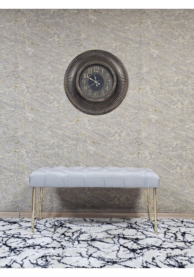 Zafir Gold Tel Ayaklı 90 Cm Puf Bench - Puf - Bench - Kasalı Oturak - Oturak - Yatak Ucu Puf Gri