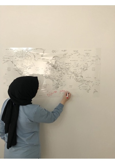 Dünya Haritası Yazı Tahtası Akıllı Kağıt Tahta Yapışkansız Tutuna-Şeffaf