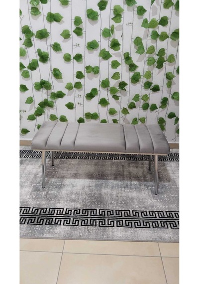Özcan Metal Krom Metal Ayaklı Metal Kasalı Bench Mutfak Salon Antre Yatak Odası Balkon Puf Bank Gri