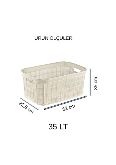 35 Lt Hasır Desenli Plastik Çamaşır Selesi - Ergonomik Tutma Saplı Kirli Sepeti, Hava Alabilen Diğer