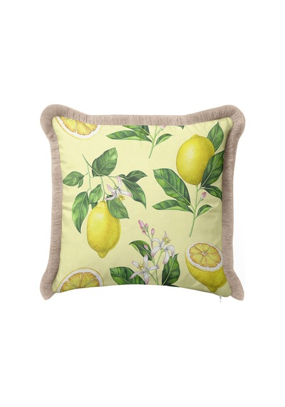 Limon Çiçeği Bahçe Saçaklı Yastık Kılıfı - Canlı Akdeniz Retro Sarı Püsküllü Kırlent Kılıfı Gün Batımı Beyaz