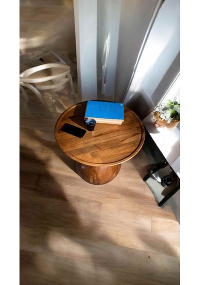 Wood Decorative Tekli Mantar Sehpa Ahşap Orta Sehpa, Tik Ağacı