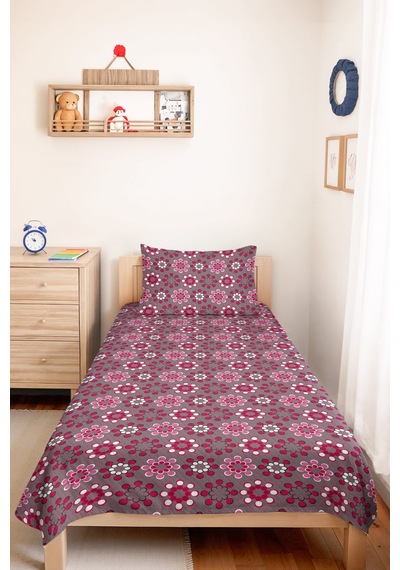 Pembe Çiçekli Geometrik Tek Kişilik Pike Takımı - Gri Nostaljik 160x220 Cm Kapitone Yatak Örtüsü Buharlı Sazlık Yankısı