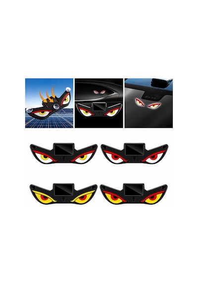 Solar Devil Eyes Araç Işıkları Ön/arka Cam İçin Güneş Enerjili/usb Bağlantılı Led Işıkları Beyaz-kırmızı
