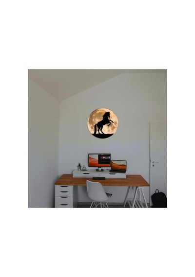 Kişiselleştirilebilir Led Işıklı Epoksi Katmanlı Tablo Lowell At Dolunay Sarı - 738226087 Sarı