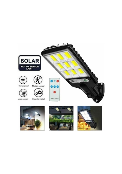 616-4 Güneş Enerjili Sokak Lambası Parlak Led Solar Şarjlı Hareket Sensörlü Duvar Lamba Uzaktan Kumandalı Solar Aydınlatma