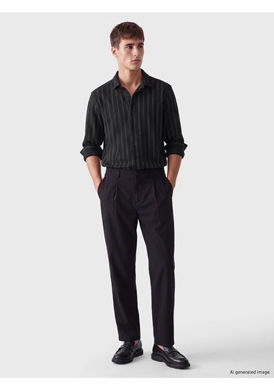 Lcw Vision Siyah Slim Fit Çizgili Erkek Gömlek