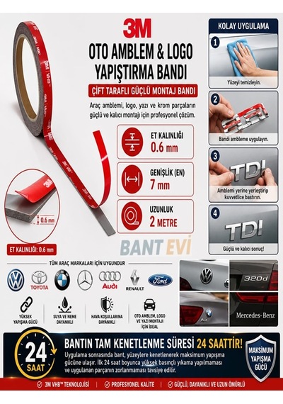 3m Oto Amblem Ve Logo Yapıştırma Bandı Araç Yazı Yapıştırma Çift Taraflı Bant