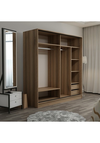 Minar Kale 2 Kapaklı Sürgülü Dolap 180 Cm - Dore/antrasit/beyaz 210cm