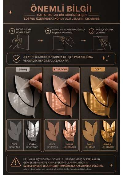 Huzur Serisi Premium Yoga & Lotus Aynalı Pleksi Duvar Dekoru 5 Parça Rose Gold Zen Tasarım Metalik