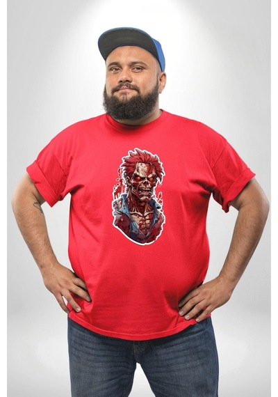 Angemiel Zombi Kırmızı The Walking Dead Kırmızı Büyük Beden Erkek Kadın Unisex Basic Ön Baskılı Tişört Kırmızı