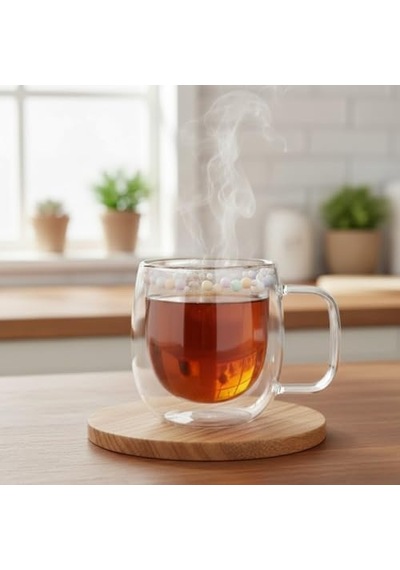 Renkli Boncuk Detaylı 250 Ml Isıya Dayanıklı Çift Cam Kupa Şık, Hafif Ve Yalıtımlı Tasarım Aeropress