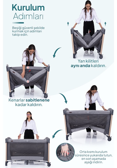 Prego Elips Plus Anne Yanı Park Yatak Oyun Parkı Sallanır Beşik Kolay Katlanır Aliminyum Kasa + Yatak Hediyeli