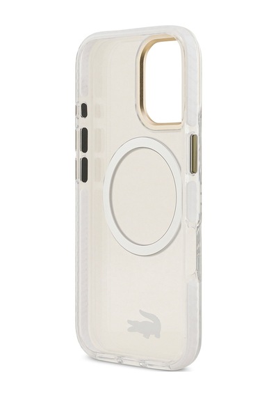 Apple Uyumlu iPhone 17 Kılıf Lacoste Lisanslı M-safe Şarj Özellikli Gold Timsah Logolu Buzlu Kapak Beyaz Beyaz