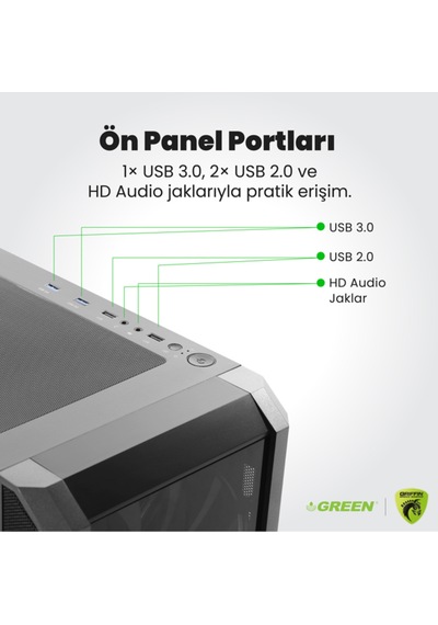 Green GRIFFIN G4 i7-14700F 16 GB 512 GB SSD RTX5060Ti Free Dos Oem Paket Masaüstü Oyuncu Bilgisayarı